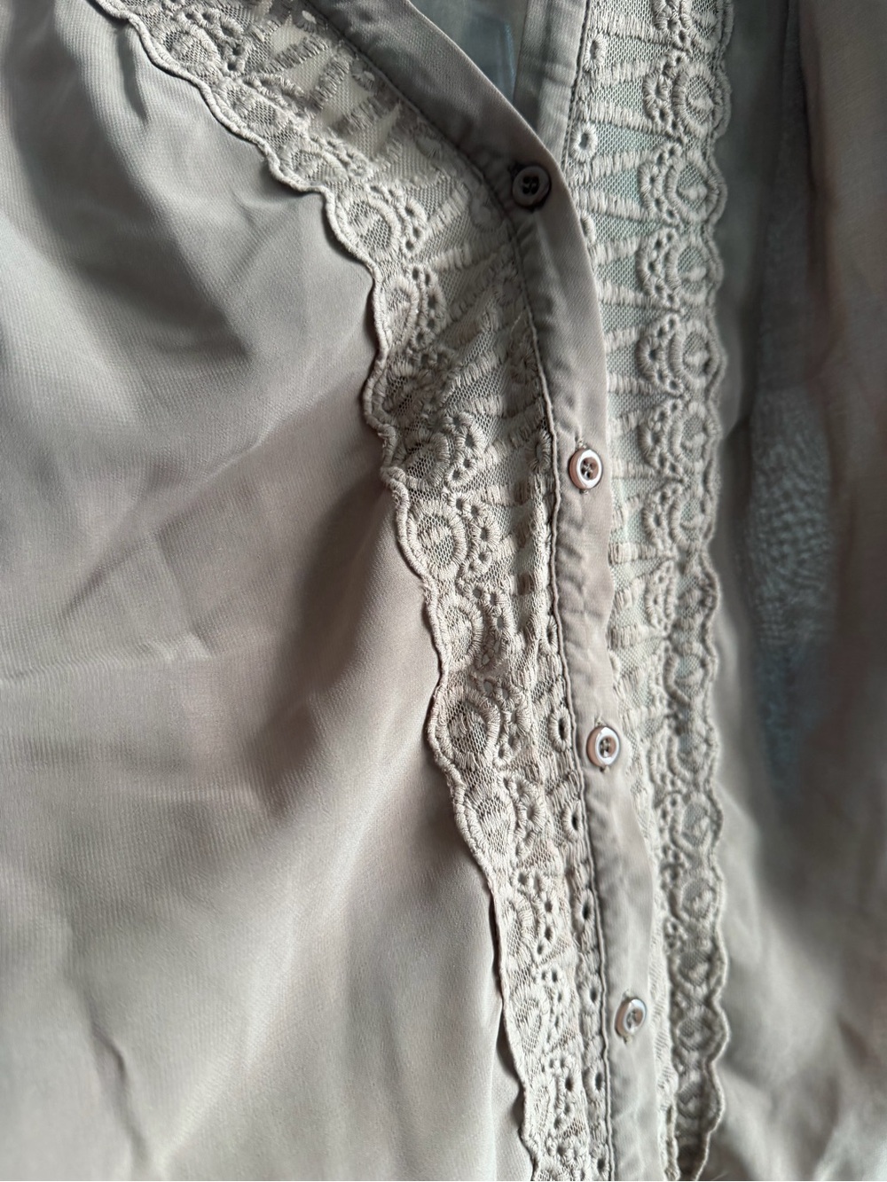 Love Stitch Taupe Lace-Trim Semi-Sheer Blouse - Picture 13 of 13